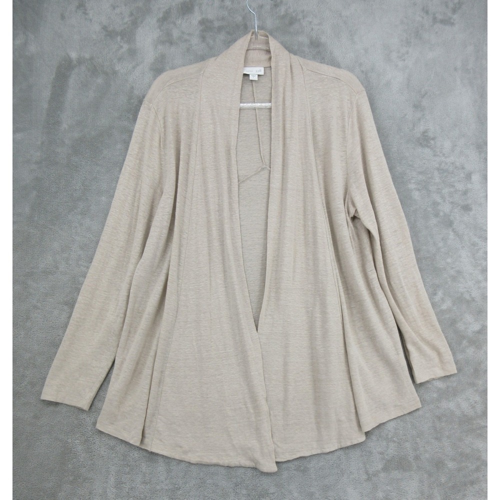 J Jill Sweater Womens Size L Love Linen Open Cardigan Lightweight Minimalist Tan